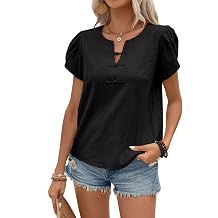 Falechay Womens Short Sleeve Tops Petal V Neck Blouses Dressy Casual 2026 Trendy Henley Shirts