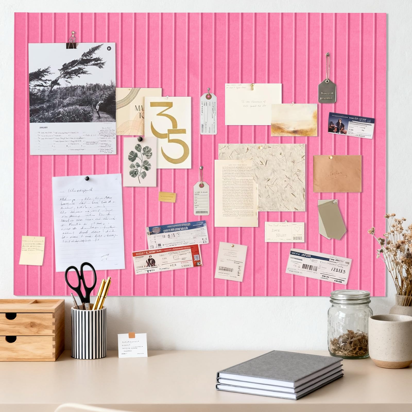 Large Felt Notice Board Pink Self-Adhesive 90 x 120 cm Cork