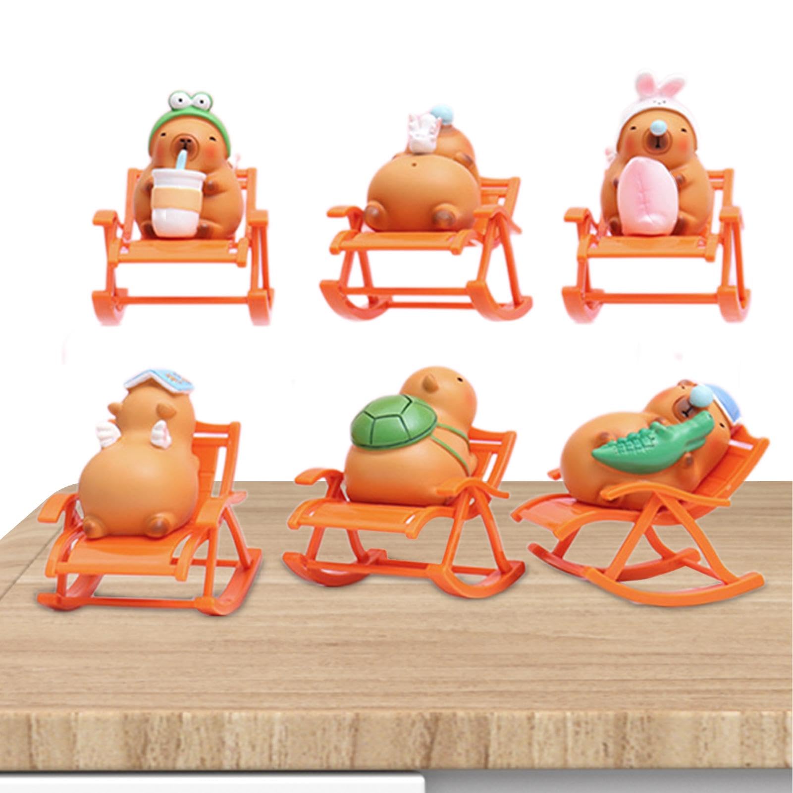 Figurine Capybara sur chaise à bascule : décoration de table en résine