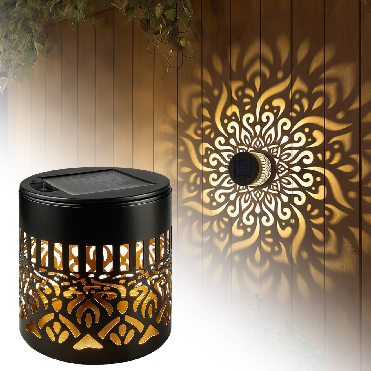 Solar Mandala Wall Light Outdoor 7-Color Changing Projection Lamp (Warm Mandala Solar)-image-8