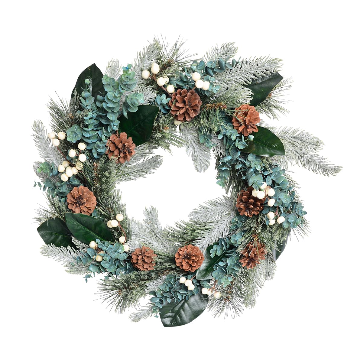 The Christmas Workshop Multicolored 45Cm Christmas Wreaths/Snowberries, Red Baubles, Holly & Eucalyptus/Decorative Round Artificial Wreaths For Indoor & Outdoor Use (Snowberries)