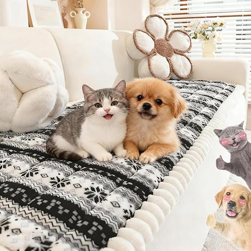 Funda de sofá de Navidad, funda de sofá de felpa navideña con jacquard geométrico de copo de nieve, protector de sofá para mascotas para perros y