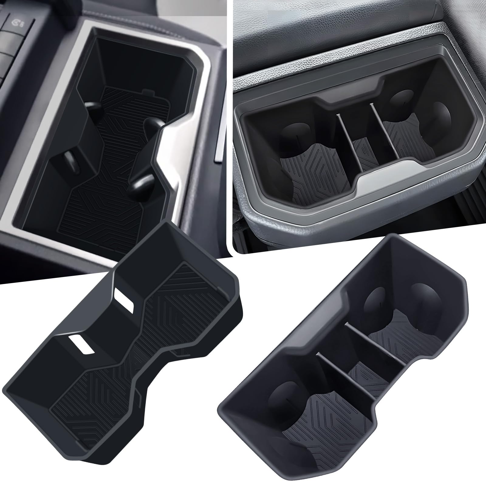 Center Console Cup Holder Inserts for Toyota Tacoma 2026 2025 2024, Interior Accessories Silicone Front &amp; Rear Car Cup Holder for 2024-2026 Tacoma, Black