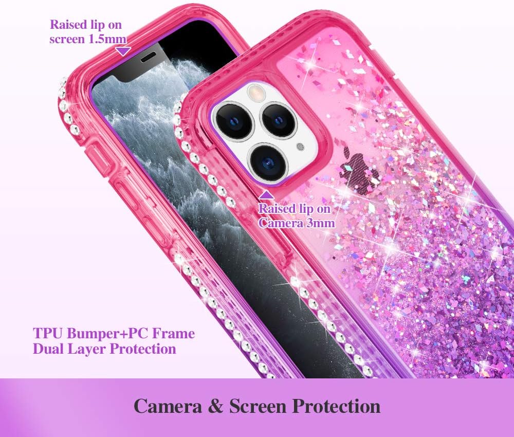Ruky iPhone 11 Pro Max Case, iPhone 11 Pro Max Glitter Case Full Body Rugged Liquid Cover with Built-in Screen Protector Shockproof Protective Case for iPhone 11 Pro Max 2019 (Pink Purple)