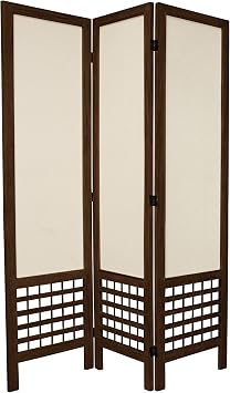 Oriental Furniture 5 1/2 ft. Tall Open Lattice Fabric Room Divider - Burnt Brown - 3 Panel