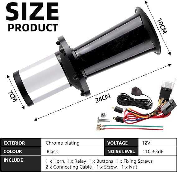 OOGA Air Horn 12V 110DB cenzhiwen Aooga Ahooga Horn Complete Kit - Antique Classic Classic Car Sound for Hot Rod, Model T, Golf Cart with Wire & Button (1920s Air Horn) (Black with Button)