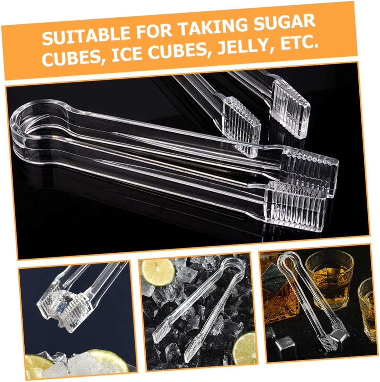 Alipis 10pcs Acrylic Ice Cube Tongs for Serving Ice Bucket Appetizers Catering Utensils Sugar Cube Tong Food Home Supplies