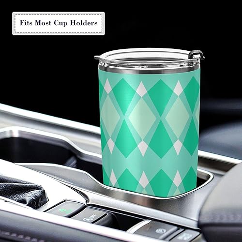 Miniatura 5 de Turquoise lozenge rhomb Stainless Steel cup with lid with Straw Leak Resistant Flip coffee mug to go for gym simply Vacuum Insulated Tumbler