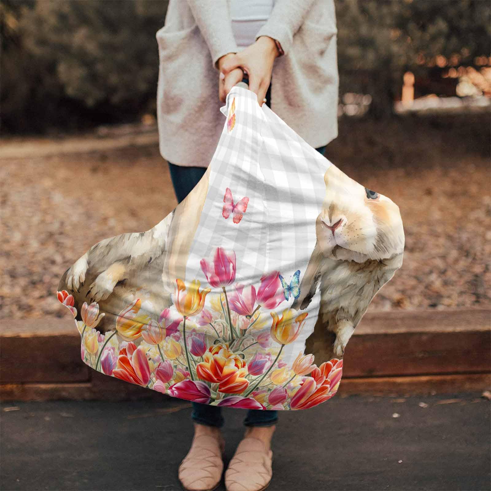 Nursing Cover for Breastfeeding Scarf, Easter Bunny Grey Buffalo Check Tulip Butterfly Baby Car Covers Super Soft Multi Use for Canopy Shopping Cart Cover Blanket Stroller Cover