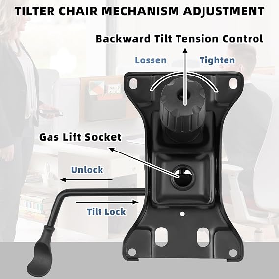Besitu 500Lbs Office Chair Replacement Parts, w/ 6'' x 10.2 Mounting Holes Chair Base Heavy Duty Plate Swivel Tilt Control Seat Mechanism for Executive and Gaming Chairs