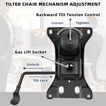 Besitu 500Lbs Office Chair Replacement Parts, w/ 6'' x 10.2 Mounting Holes Chair Base Heavy Duty Plate Swivel Tilt Control Seat Mechanism for Executive and Gaming Chairs