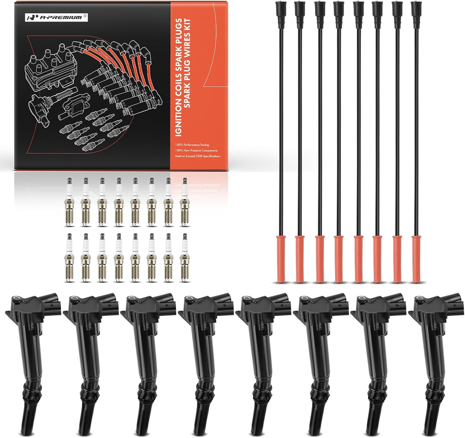 A-Premium 8 Ignition Coils with 8 Wire and 16 Iridium Spark Plugs Compatible with Ford F-150 F150 2010-2014, F-250 Super Duty/F-350 Super Duty 2011-2015, 6.2L