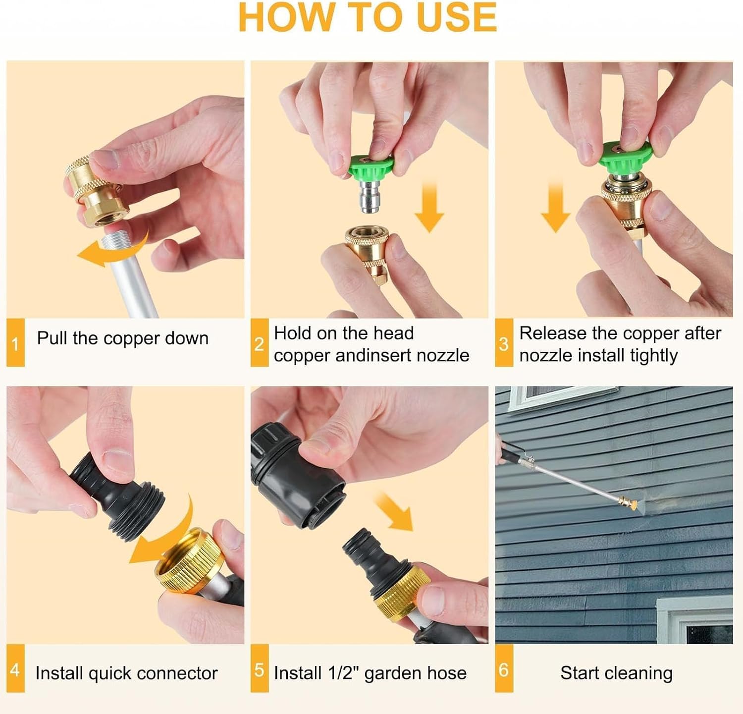 Fafeicy High Pressure Power Washer Wand, 5 Interchangeable Tips for Gutter Patio Car Wash Gardening, 1/2 or 3/4 Inch Hose Connection Leakage Proof Design