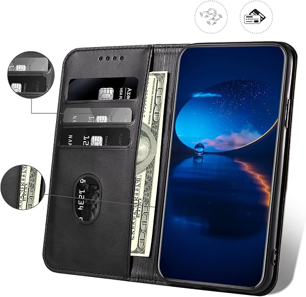 Case for iPhone 12 / iPhone 12 Pro, Classic PU Leather Magnetic Wallet Case, Flip Folio Protective Phone Cover Compatible with iPhone 12 / iPhone 12 Pro, Black - 3