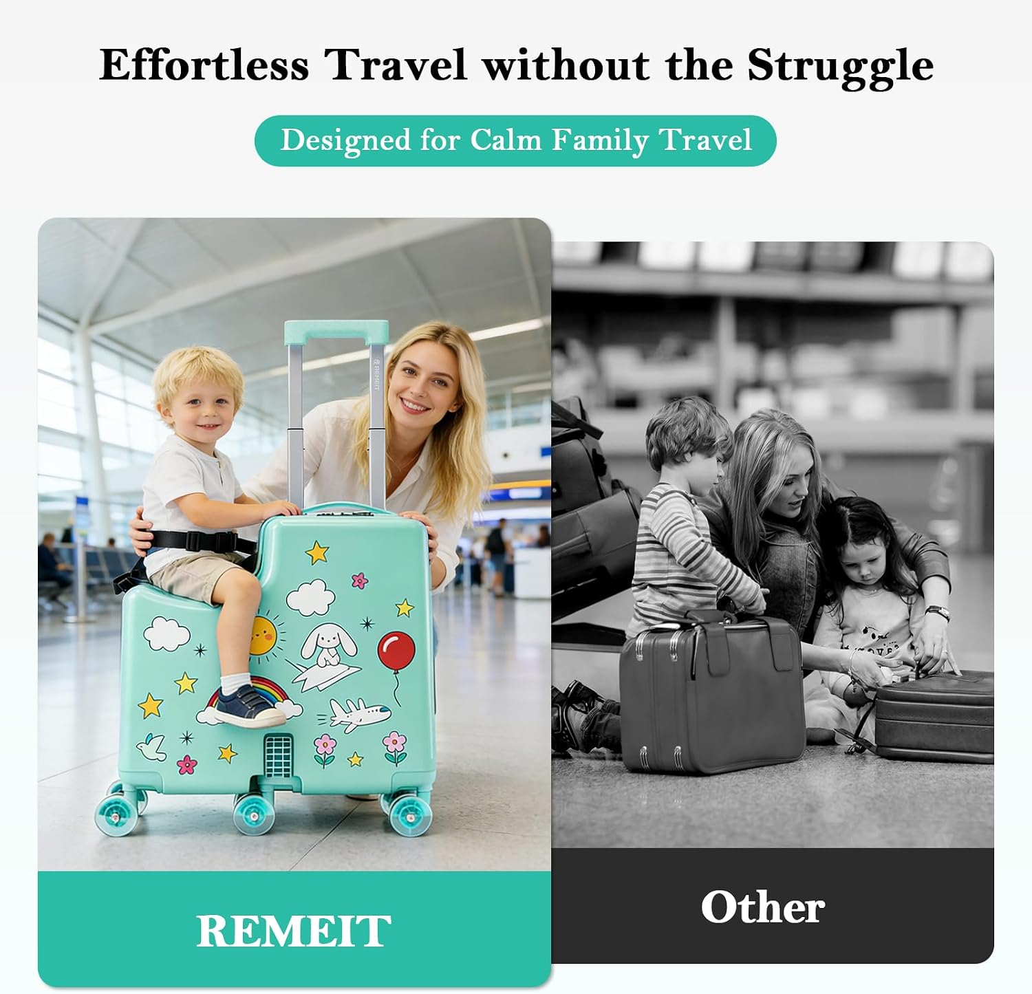 Ride-On Suitcase for Kids Carry On Luggage, Hard Shell Kids Travel Suitcase with 6 Spinner Wheels, TSA Lock, Safety Belt, Foldable Pedal & Cup Holder, Kids Riding Luggage, Green
