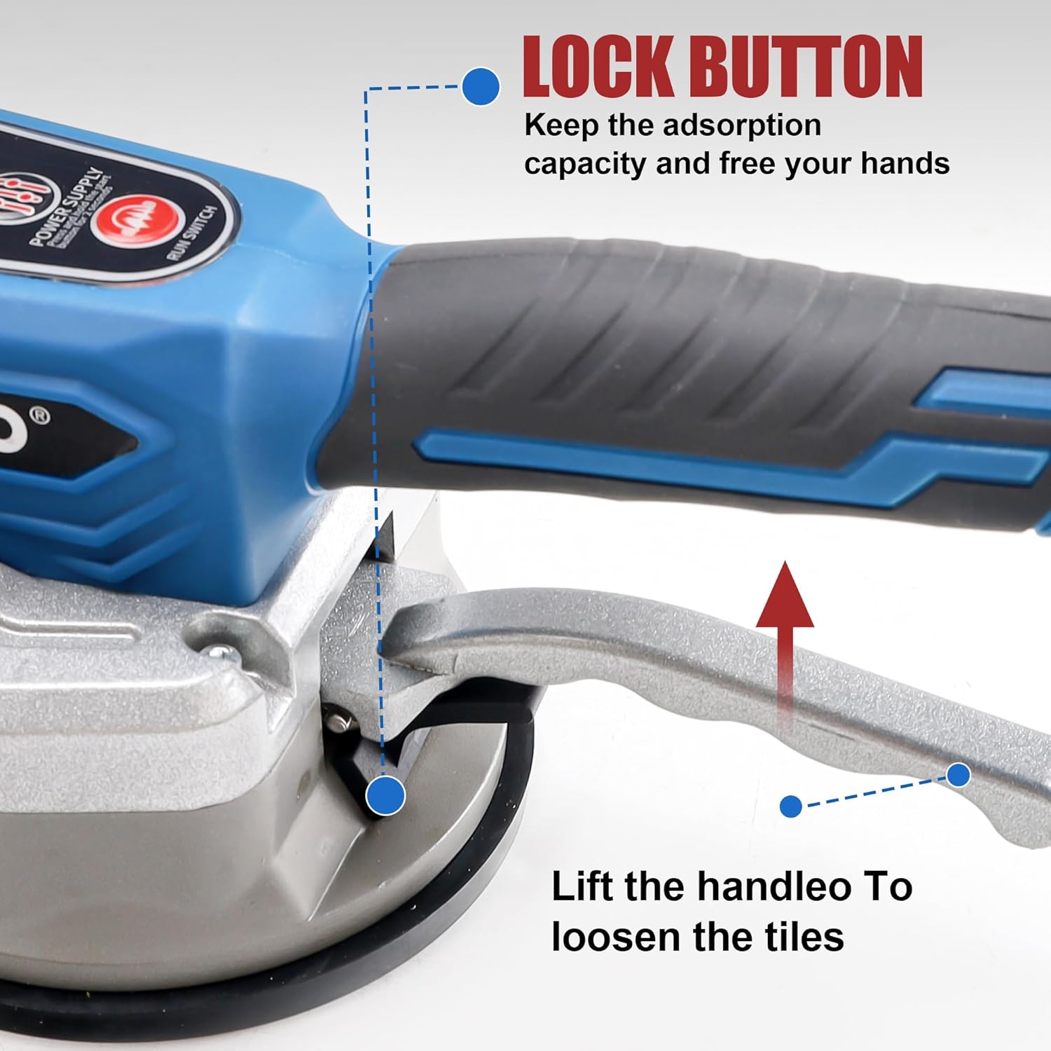 Tile Vibration Leveling Machine 20V, HERZO Tiler Vibrator Tool with 12 Adjustable Speed & Suction Cup & Digital Display & Lock Design for Floor, Tile, Wall（2 Batteries Include)