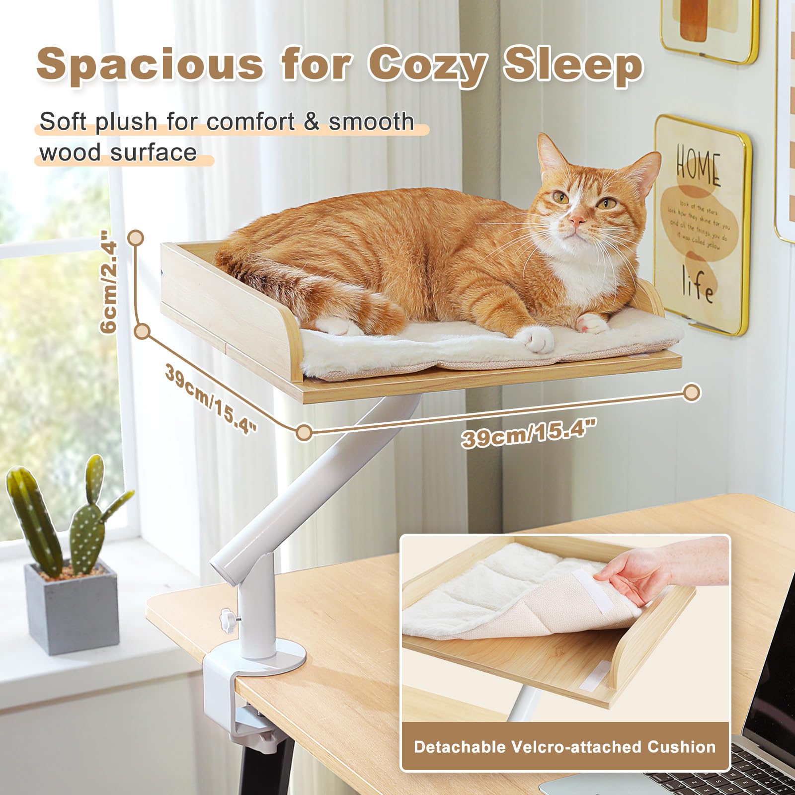 PAWZ Road Cama para gatos para escritorio, cama de madera para gatos, cesta para gatos, cesta para gatos giratoria 360° y altura ajustable, hamaca para gatos, para rascar, cama para gatos, soporta