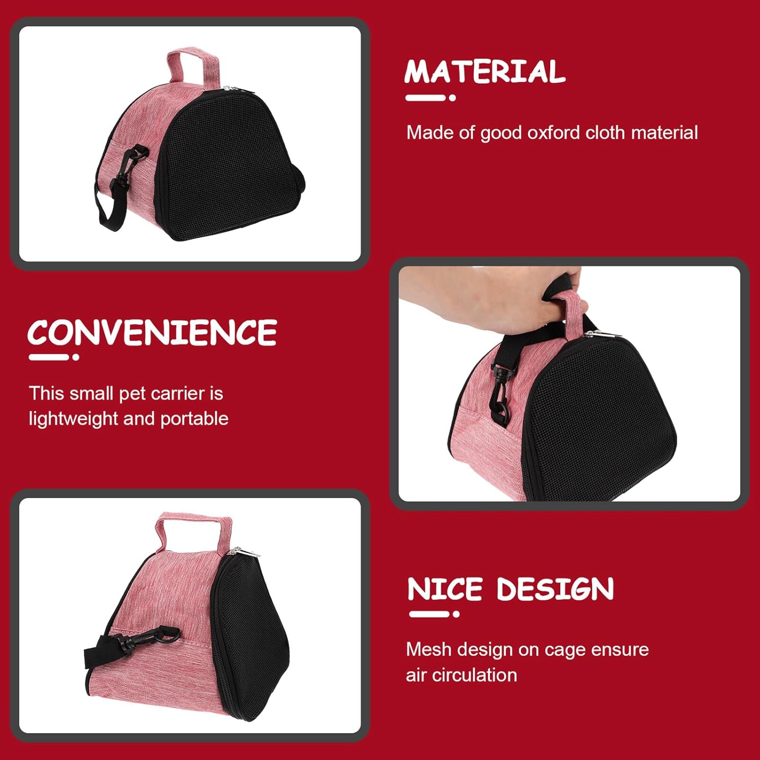 Guinea Pig Carrier Hamster Travel Bag Portable Breathable Mesh Pet Carrier Adjustable Shoulder Strap Large Pink Outgoing Small Animal Travel Pouch