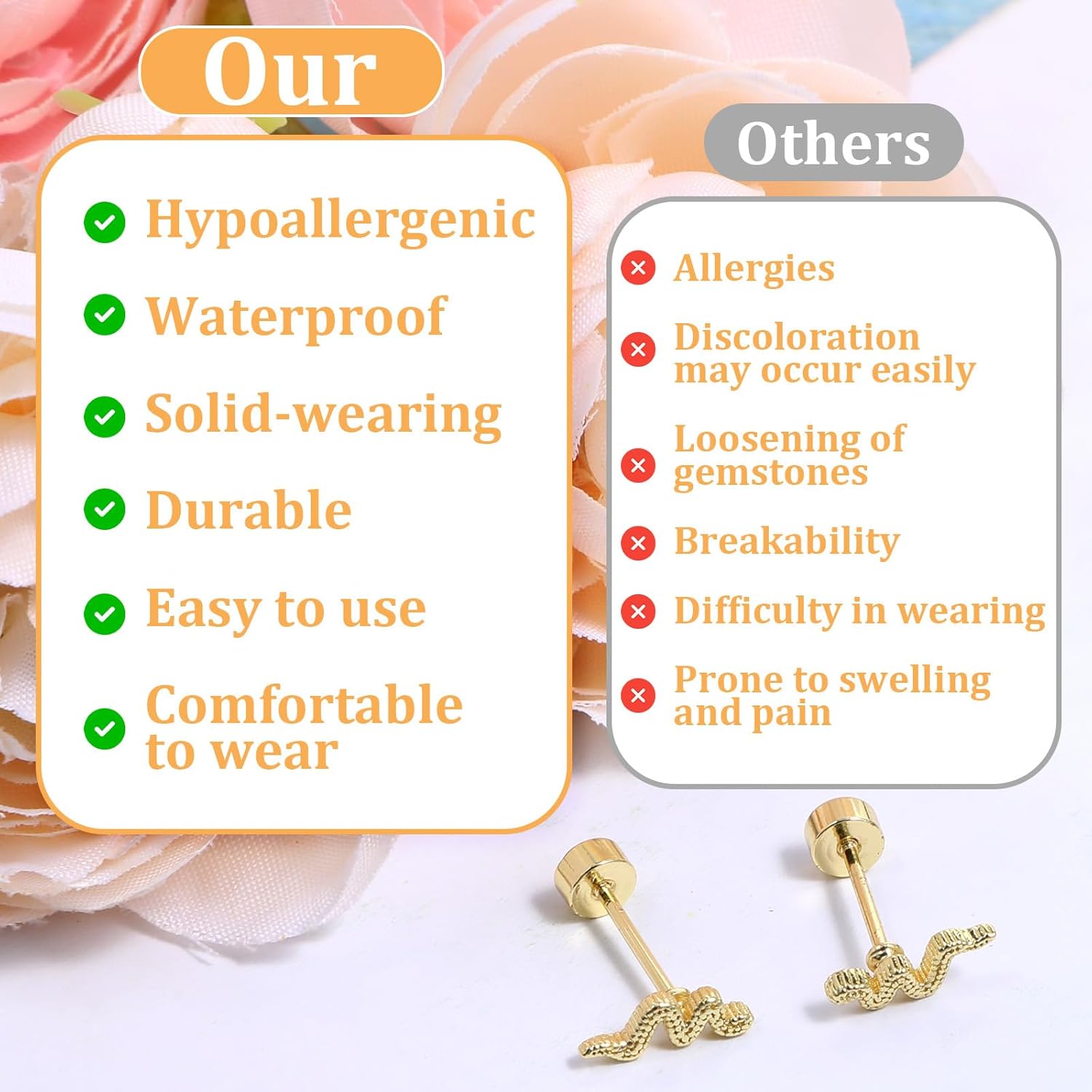 Snake Earrings, Flatback Earrings for Women, Tiny Stud Earring for Cartilage Tragus Helix Multiple Piercing Jewelry - Image 5