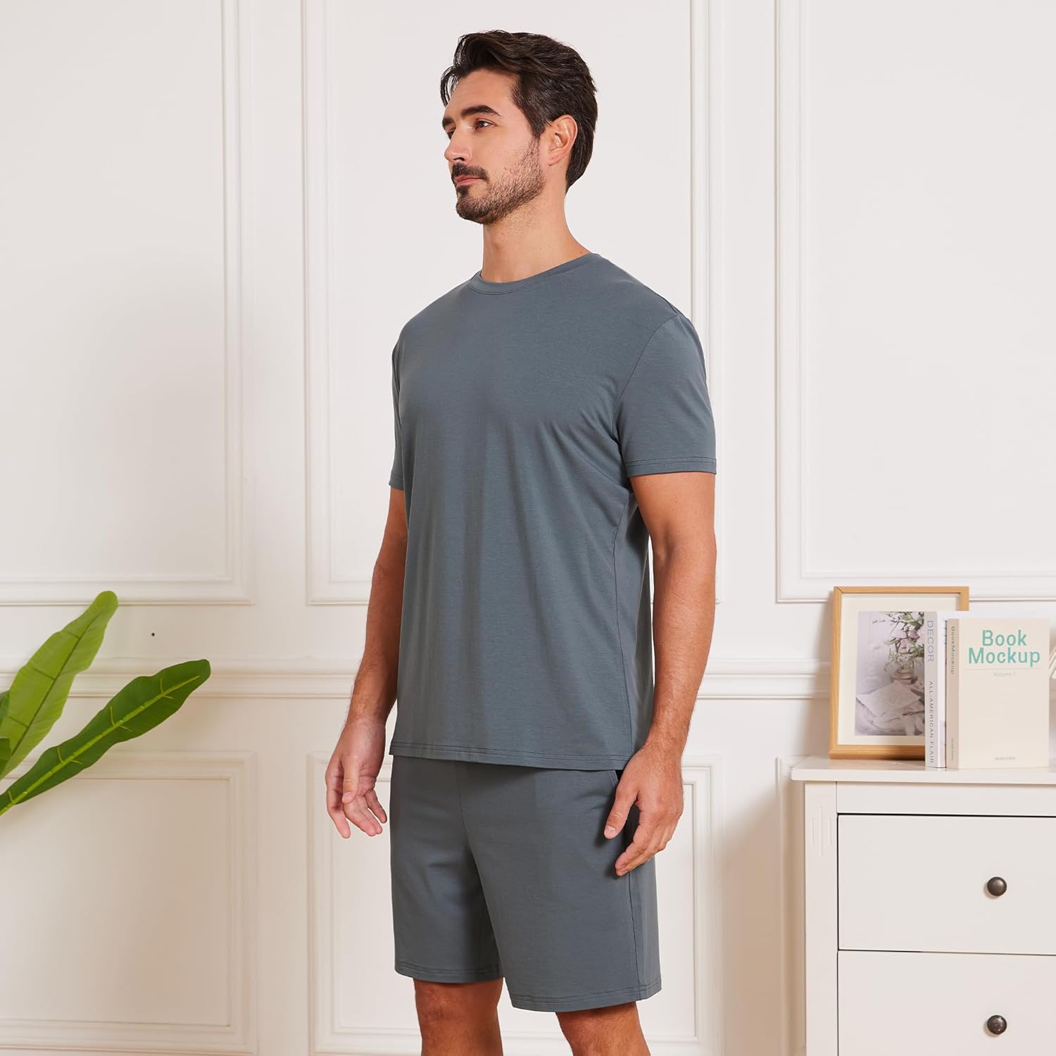 netdraw Men's Ultra Soft Bamboo Viscose Pajama Sets Lightweight Comfy Lounge Sleep Short Sleeve Pjs Sleepwear - Image 3