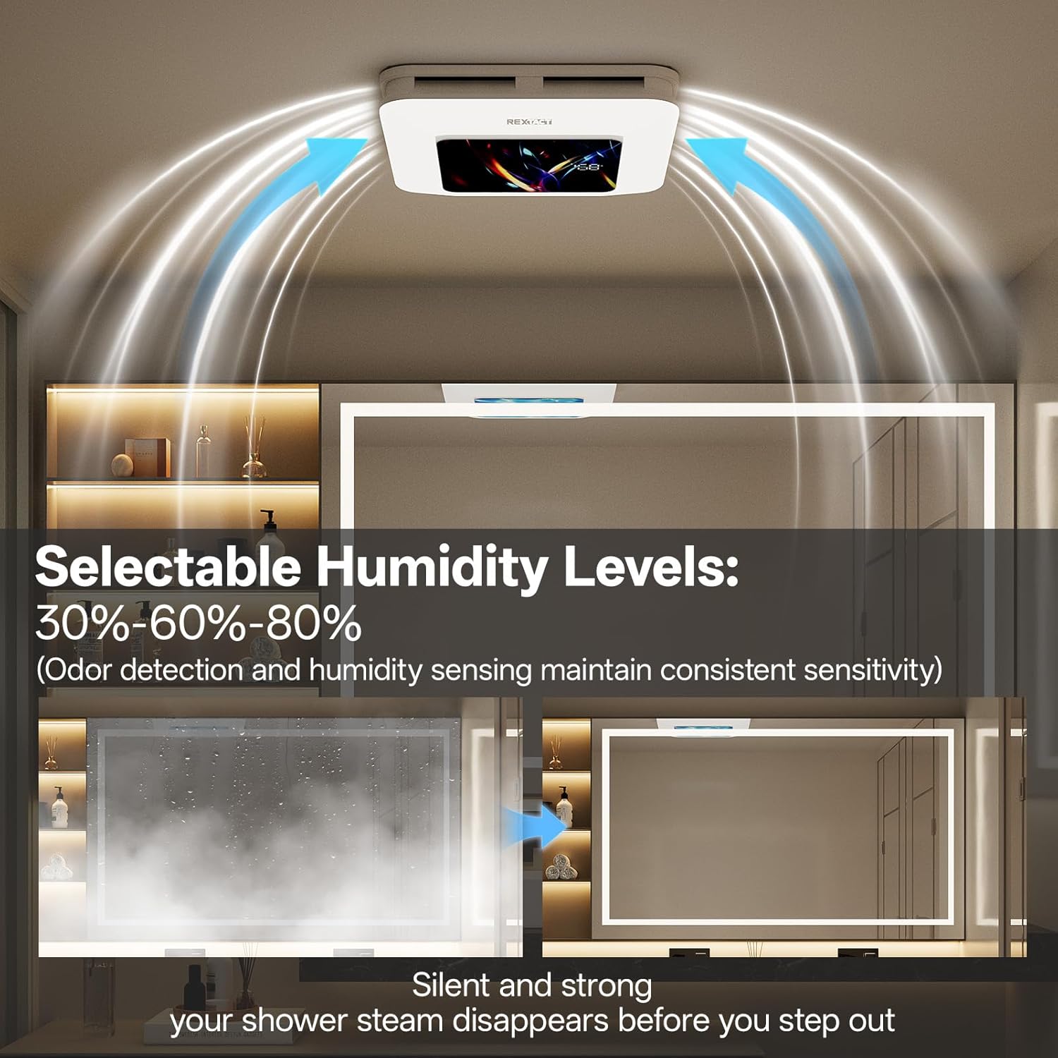 Bathroom Fan with Humidity Sensor,230 CFM 1.0 Sone Bathroom Exhaust Fan with Light,Ventilation and Exhaust Fan with Remote Control and Timer Function,Black