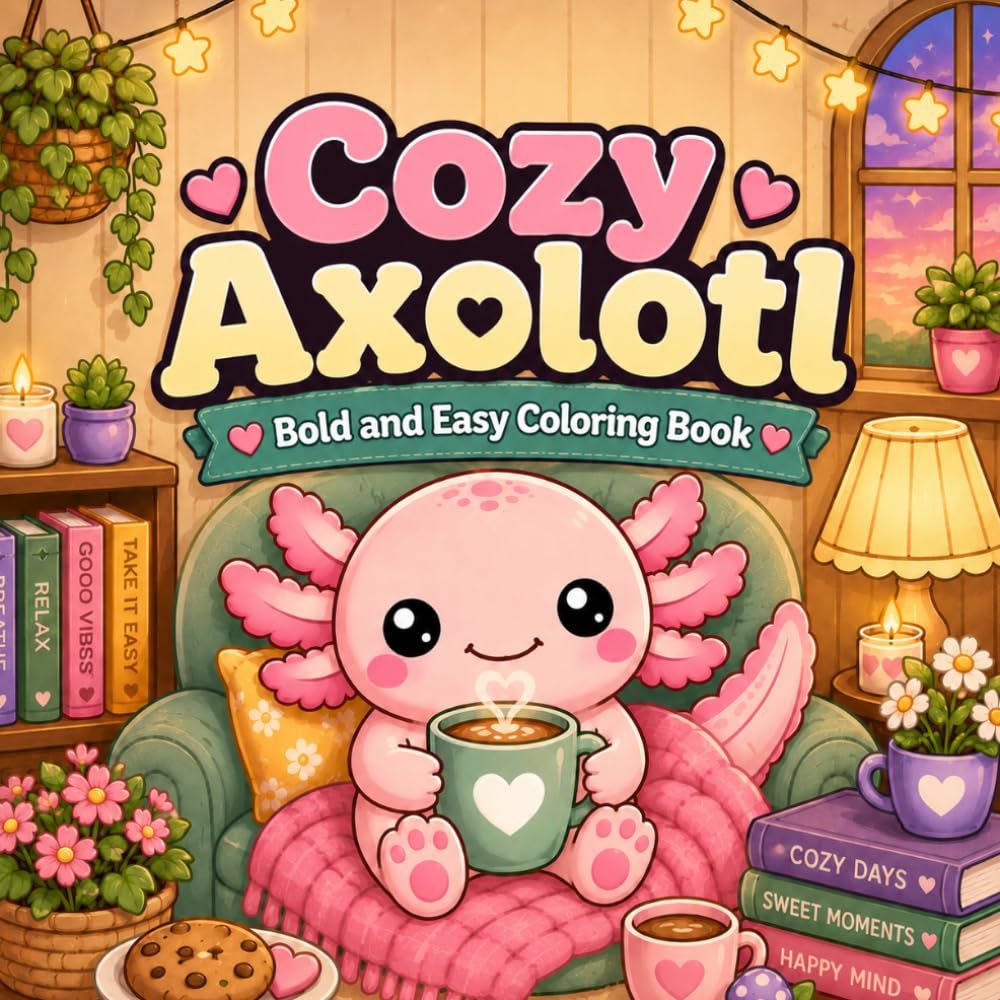 Cozy Axolotl: Bold & Easy Coloring Book (Bold & Easy Coloring Collection)