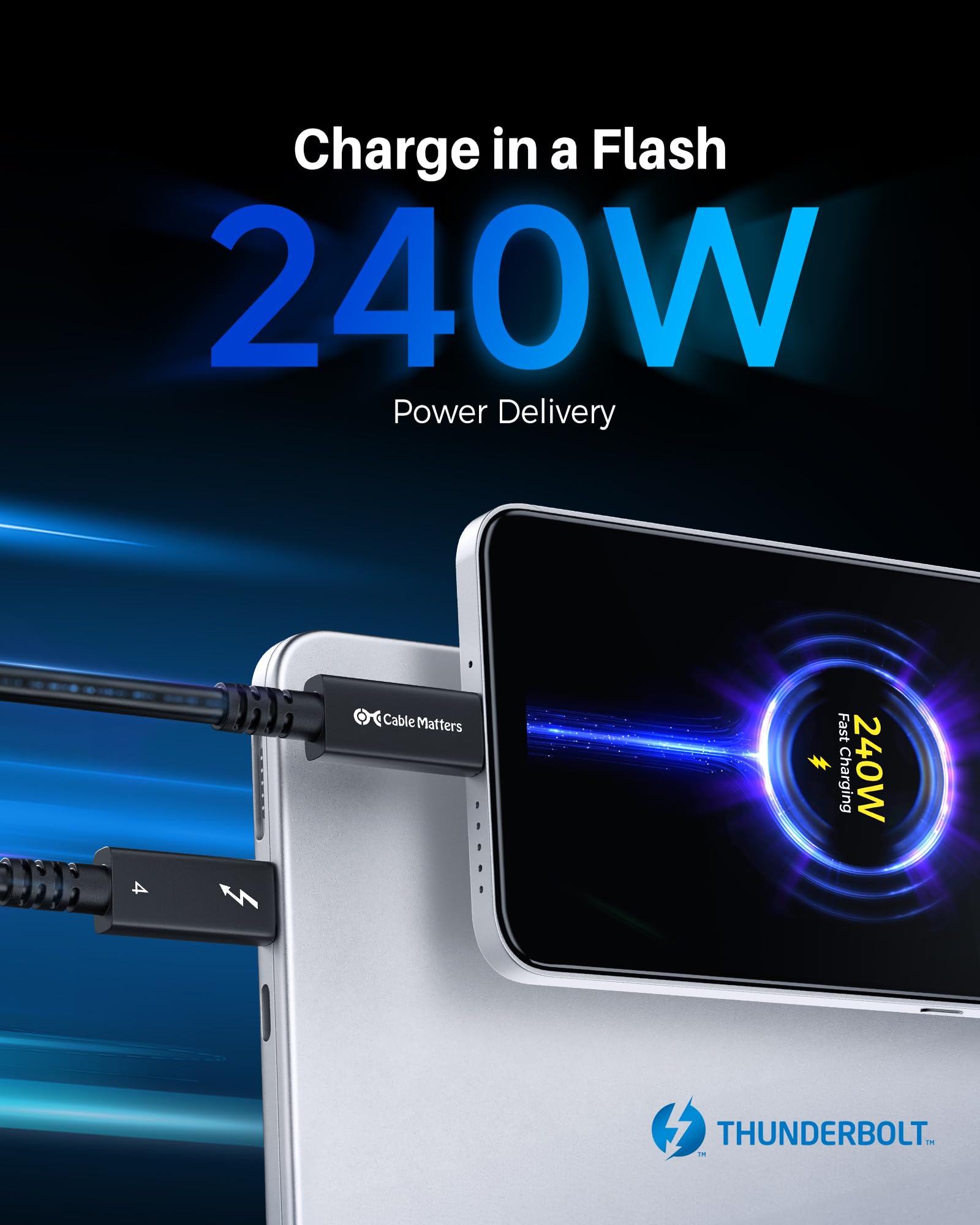 Cable Matters Cable Thunderbolt 4 activo de 40 Gbps [certificado por Intel] 2 m con carga de 240 W y vídeo 8K - Totalmente compatible con USB C/USB-C, USB 4 / USB4 y Thunderbolt 3