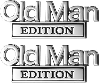 Old Man Edition 3D Metal Emblems for Jeep Truck SUV - Durable Silver Black Badges, Heavy Duty Peel & Stick Decals 2PCS