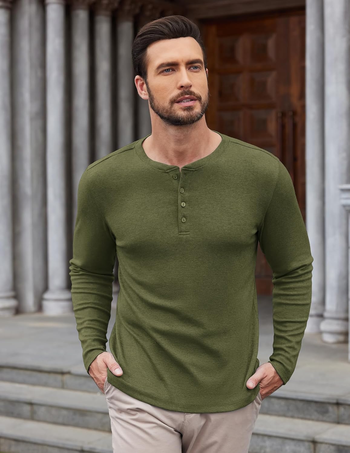 COOFANDY Mens Henley Shirts Long Sleeve Lightweight Buttons T-Shirts Casual Basic Pullover Top - Image 2