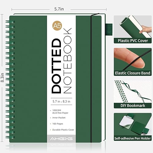 Vista 51 de AHGXG Diario de puntos y viñetas – Cuaderno de espiral de cuadrícula de puntos de 8.5 x 11 pulgadas, cuaderno de puntos grande A4, papel grueso