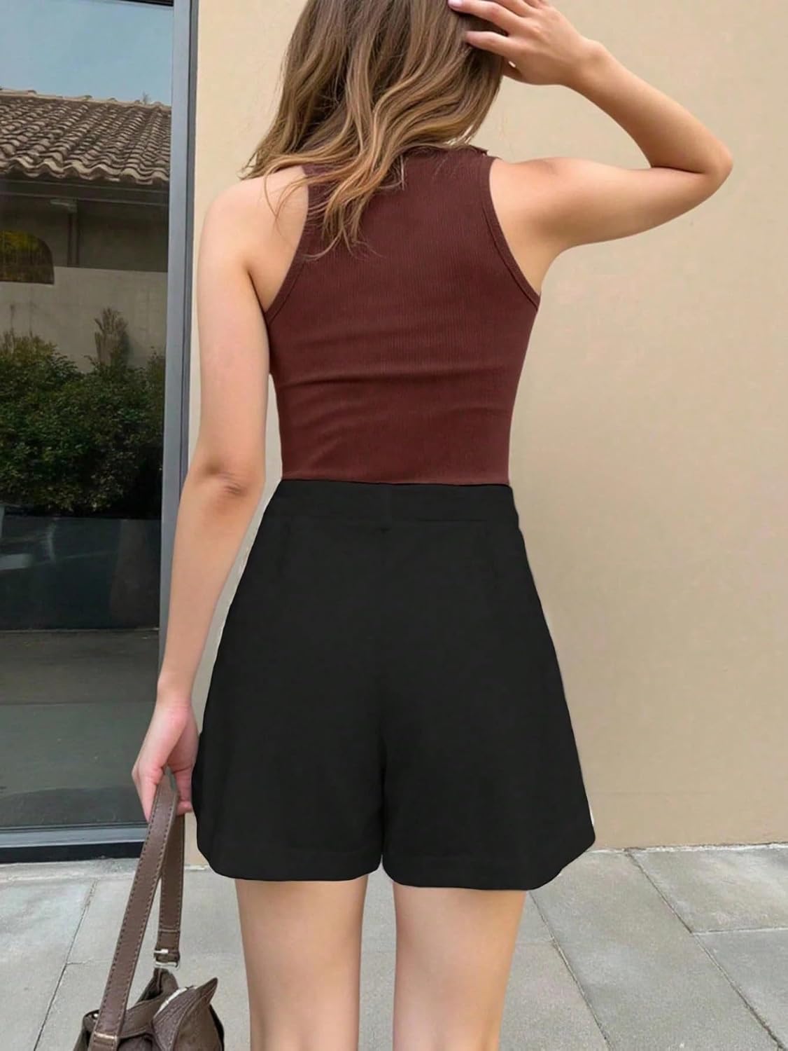 Women's Summer Casual 2 Piece Stand Collar Top And Shorts Set Slimming Fit Outfit