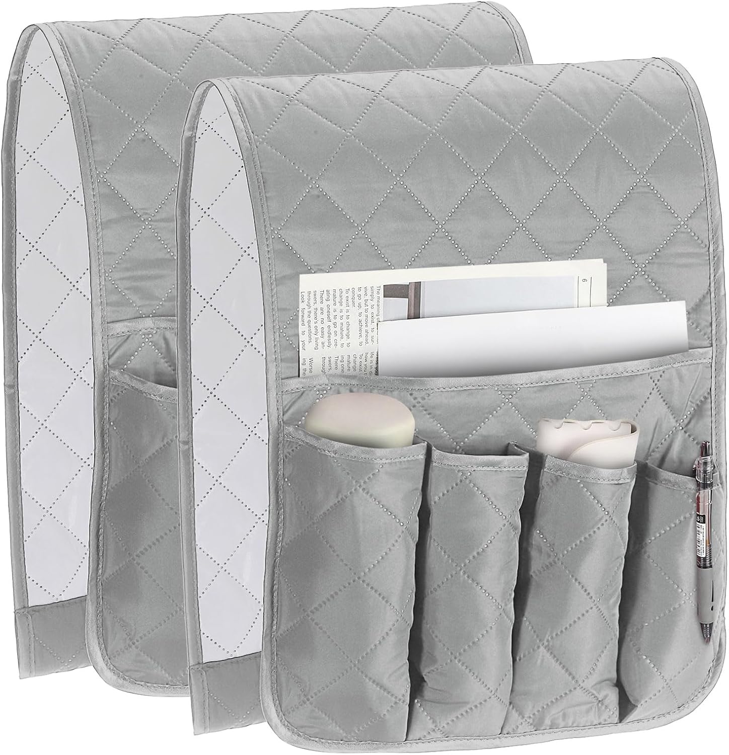 uxcell 2 Pcs Recliner Armchair Caddy, Couch Armrest Organizer with 5 Pockets for Bedside Sofa Remote Control Holder Magazine Phone Book Glasses (Dark Blue, 35"x13")