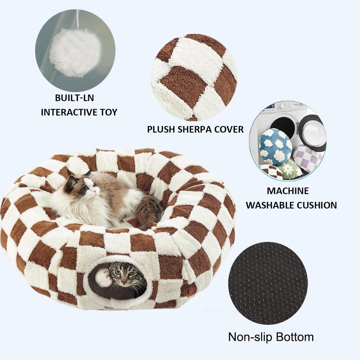 ERNAN Tubo Plegable Mascotas,Túnel para Gatos con 2 Formas,Cama para Túnel para Mascota, Conejos, Gatos y Perros, Interiores y Exteriores (Kaki)