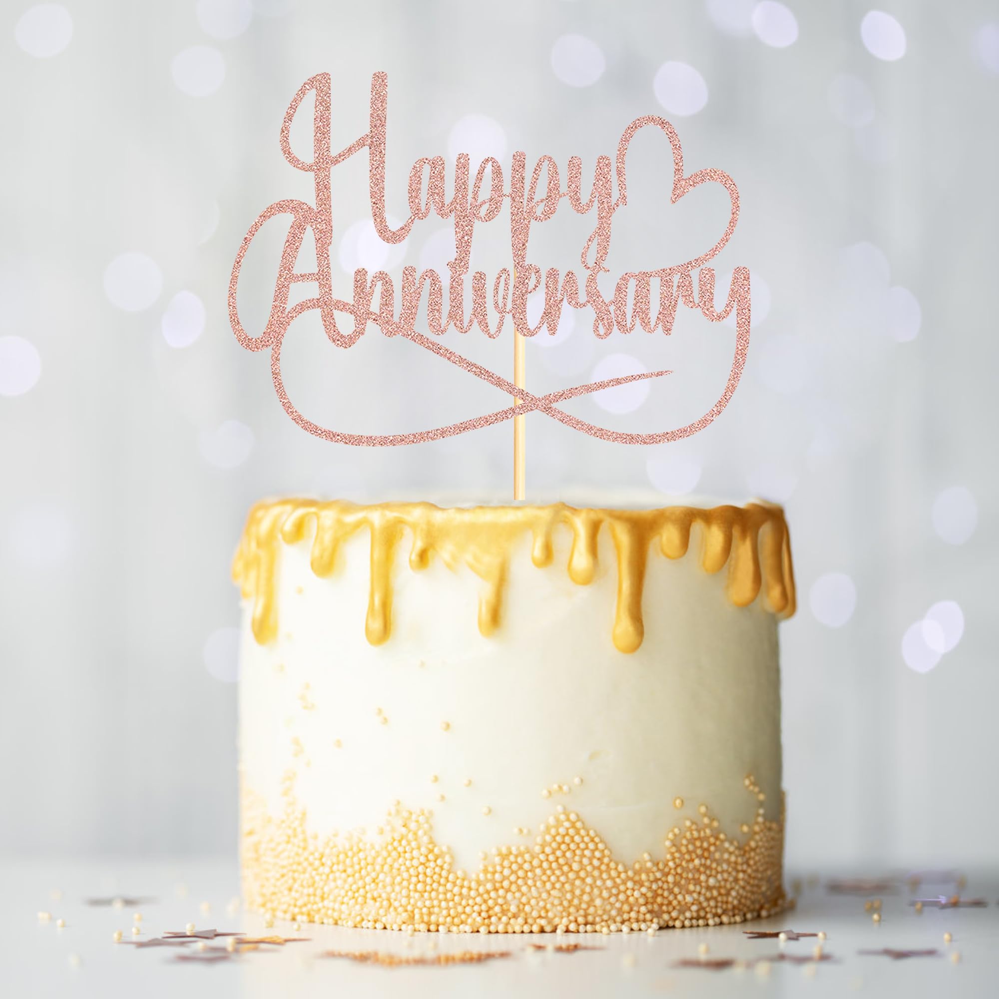 Sumerk 1 PC Rose Gold Happy Anniversary Cake Topper Wedding Anniversary Cake Decorations - Image 4