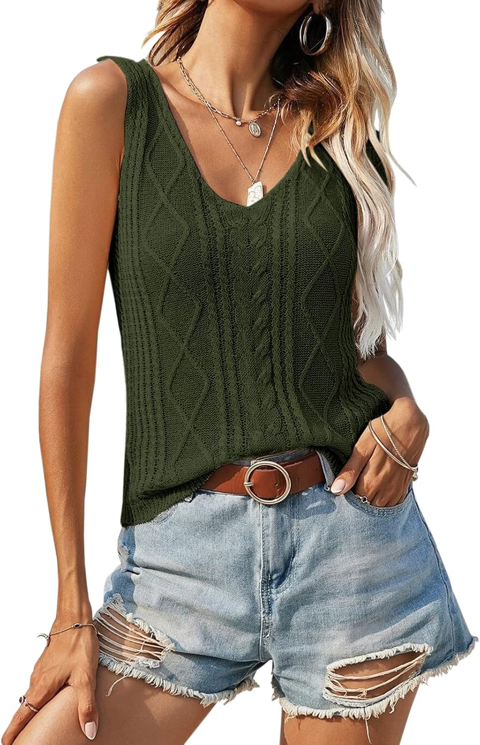 Dellytop Women's V Neck Knit Tank Tops 2025 Summer Casual Sleeveless Shirts Sweater Vest