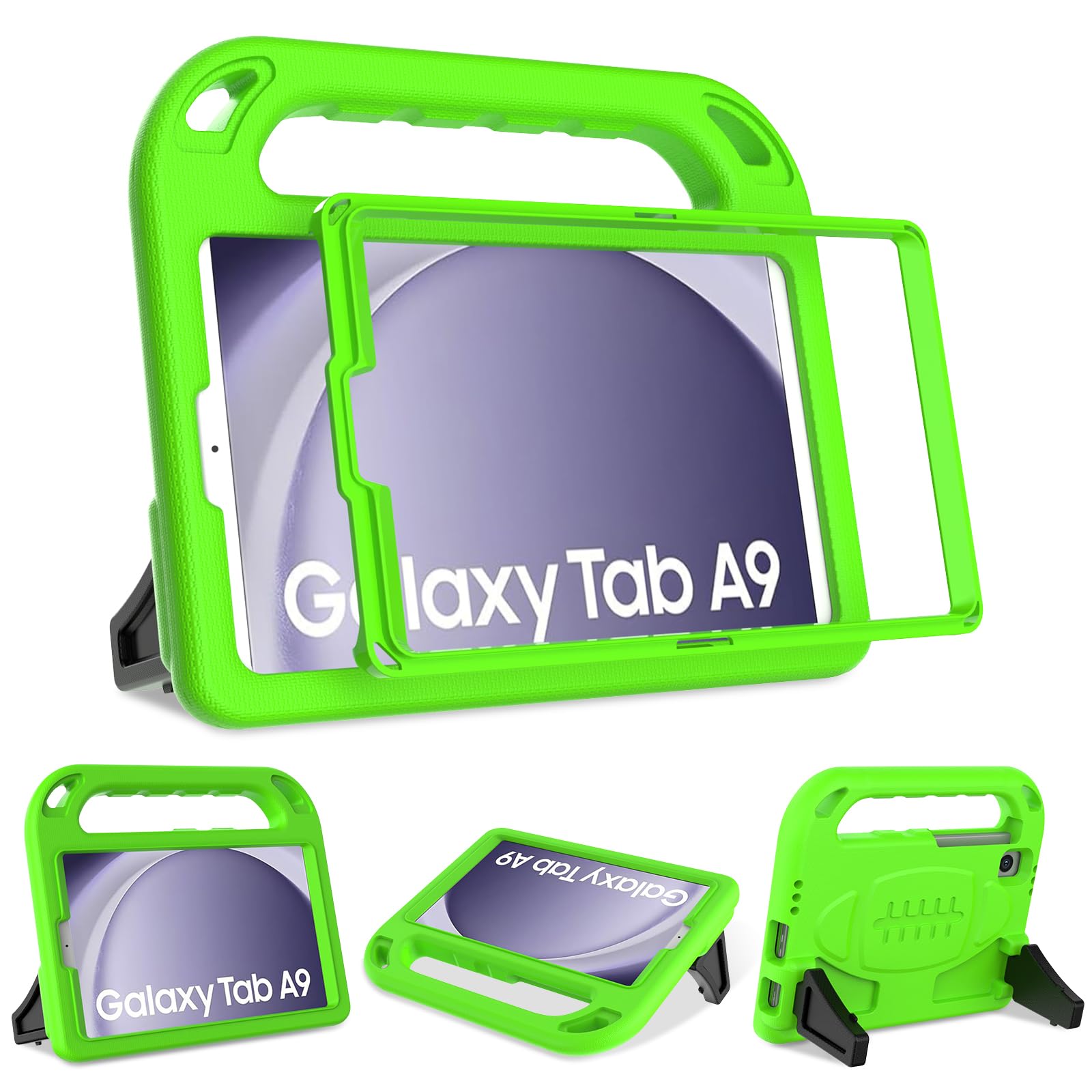SINSOKids Case for Samsung Galaxy Tab A9 8.7 inch 2023, Galaxy Tab A7 Lite Built in Screen Protector, Shockproof Handle Stand Kids Case for Samsung Galaxy Tab A9 2023&Tab A7 Lite 2021, Green