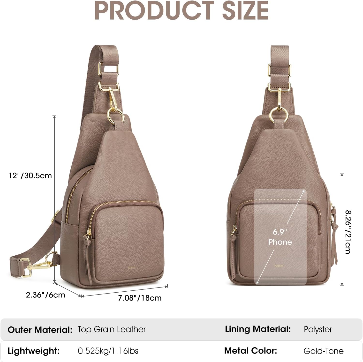 Kattee Small Sling Bag for Women, Leather Fanny Packs Crossbody Purse, Chest Bag for Travel with RFID Blocking, Khaki - Image 4