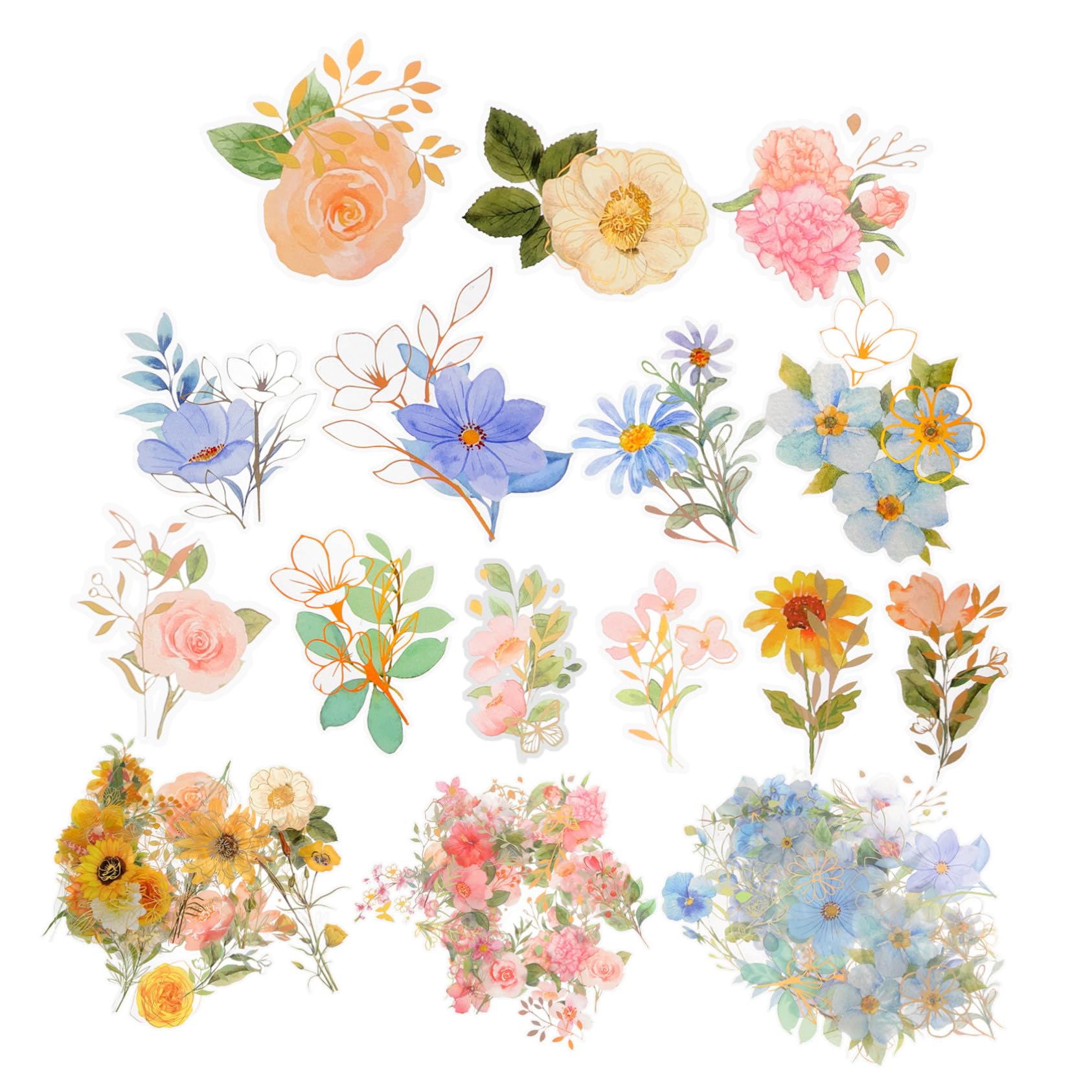 HOMSFOU 12 Juegos Pegatinas Holográficas de Flores para Scrapbooking y Manualidades por Transparentes y Resistentes al Agua para Diarios y Proyectos