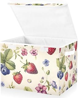 Strawberry Blueberry Storage Bin with Lid Foldable Storage Box Washable Fabric Storage Cubes Bin Organizer Basket Closet for Home Bedroom Closet Nursery Office