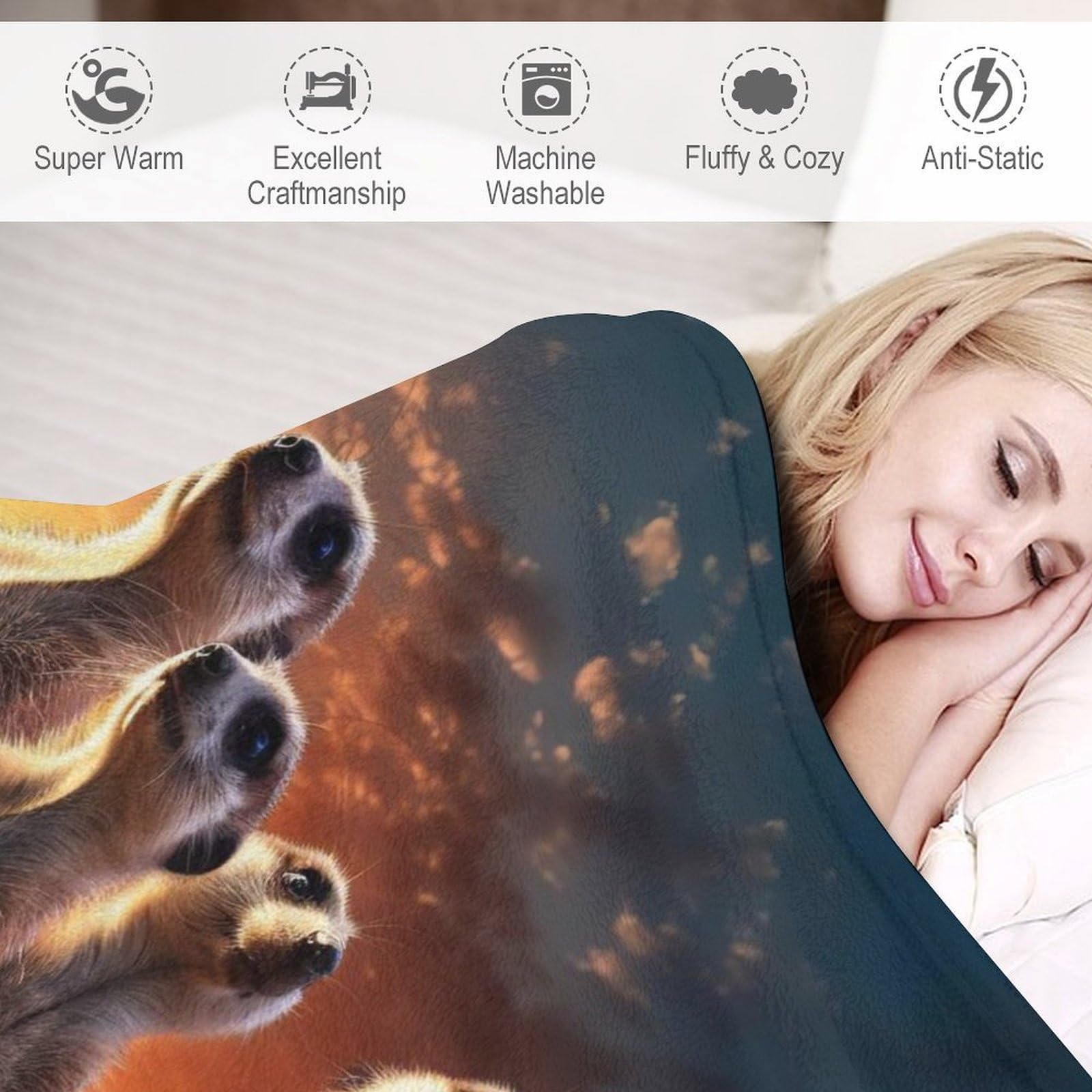 Erdmännchen BettDecke Sofa Warm Flannel Sofaüberwurf Decke, Dicke Sofadecke Couchdecke, Flauschige Wohndecke （150×200cm）