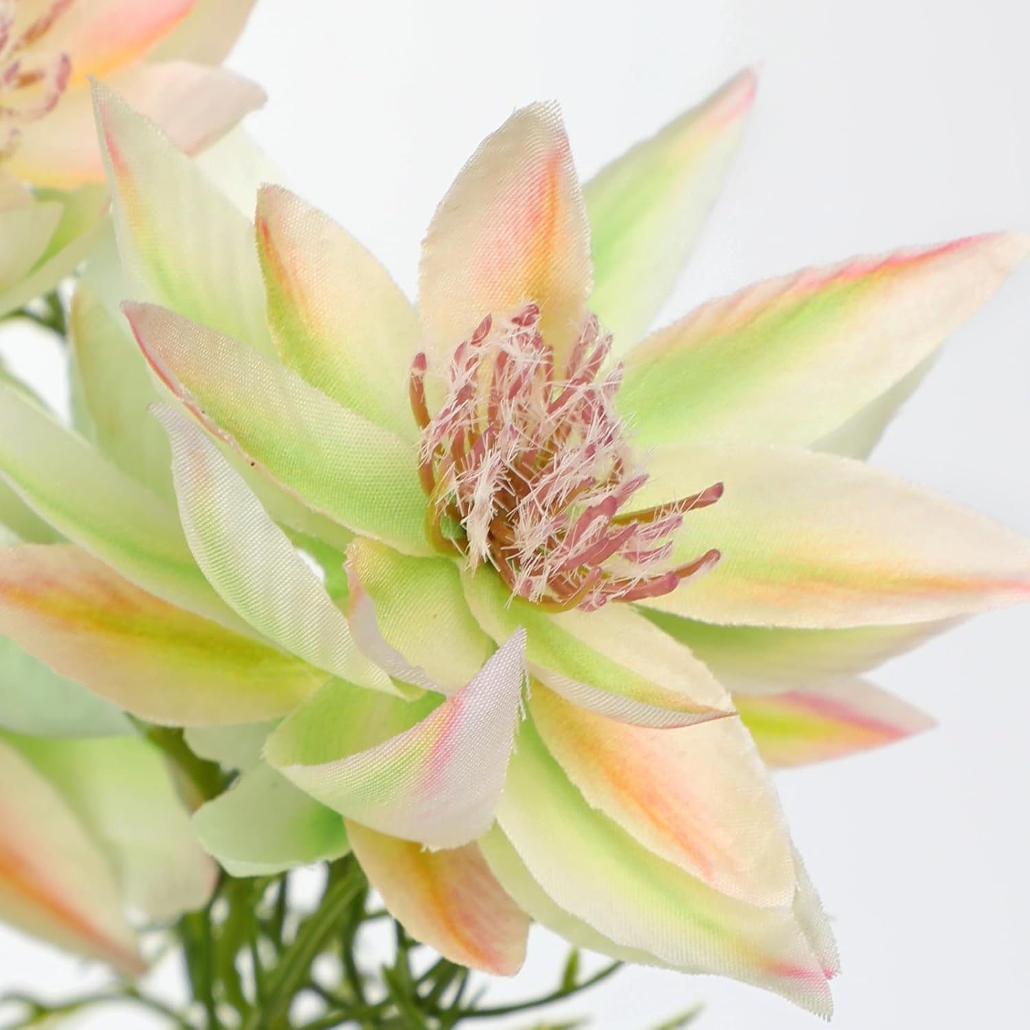 Hollyone 3Pcs Green-Pink Artificial Flowers Silk 26.3" Fake Protea Flower with Long Stem Faux Flowers Arrangement Branch with 6 Heads for DIY Wedding Party Centerpiece Floral Bouquets Table Home Decor