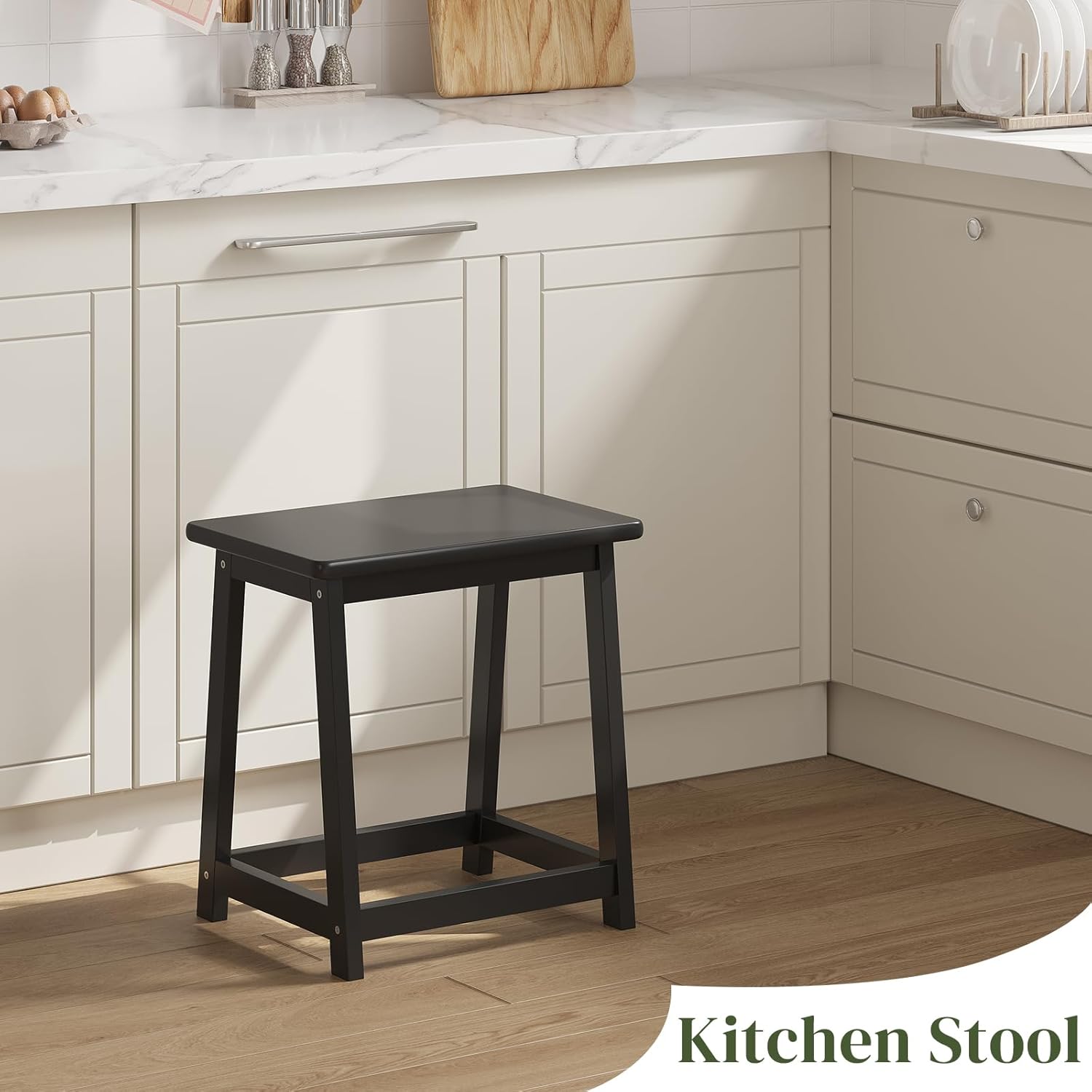 Black Wood end Table, Small Bench Seat, Wood Bathroom Vanity Bench, Plant Stand, Shoe Changing Handmade Stool for Kids or Adults (Black, Large)