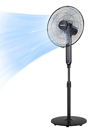 PELONIS PFS40D6ABB DC Motor Ultra Quiet 16 Inch Pedestal Sleeping &Baby, High Energy Efficiency Standing Fan Speed, 12-Hour Timer, Remote Control, and Adjustable Heights, Black