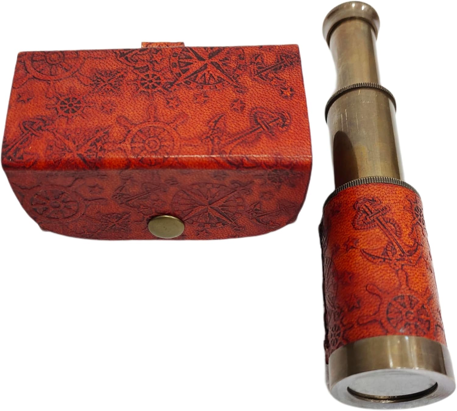 6" Vintage Nautical Brass Spyglass Telescope with Leather Box – Collapsible Pocket Monocular, Antique Decorative Collectible Gift image 2