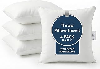 Lane Linen 16x16 Throw Pillow Inserts Set of 4 - Premium White Polycotton Filler for Couch Bed Decorative Covers