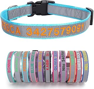 Reflektierend Hundehalsband Nylon mit Personalisiert Gesticktem Namen und Telefonnummer Verstellbar Halsband Passend für Große Mittlere Kleine Hunde Welpe product image