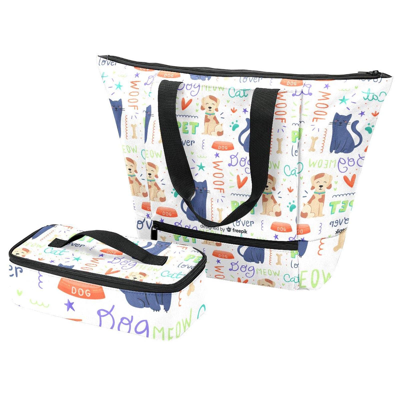 Grand sac fourre-tout fleuri et sac repas pour le déjeuner au bureau ou les sorties scolaires