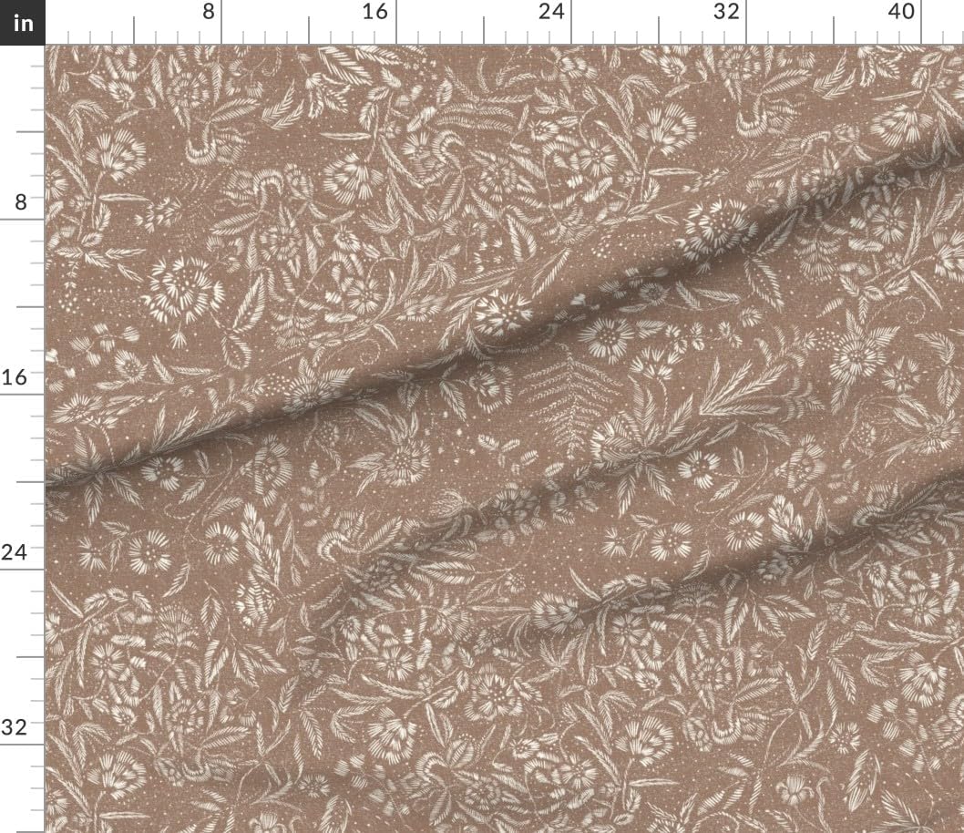 Spoonflower Fabric - Lily Floral Brown Neutral Rustic Country Delicate Flowers Rust Blush Printed on Petal Cotton Fabric Fat Quarter - Sewing Quilting Apparel Crafts Decor
