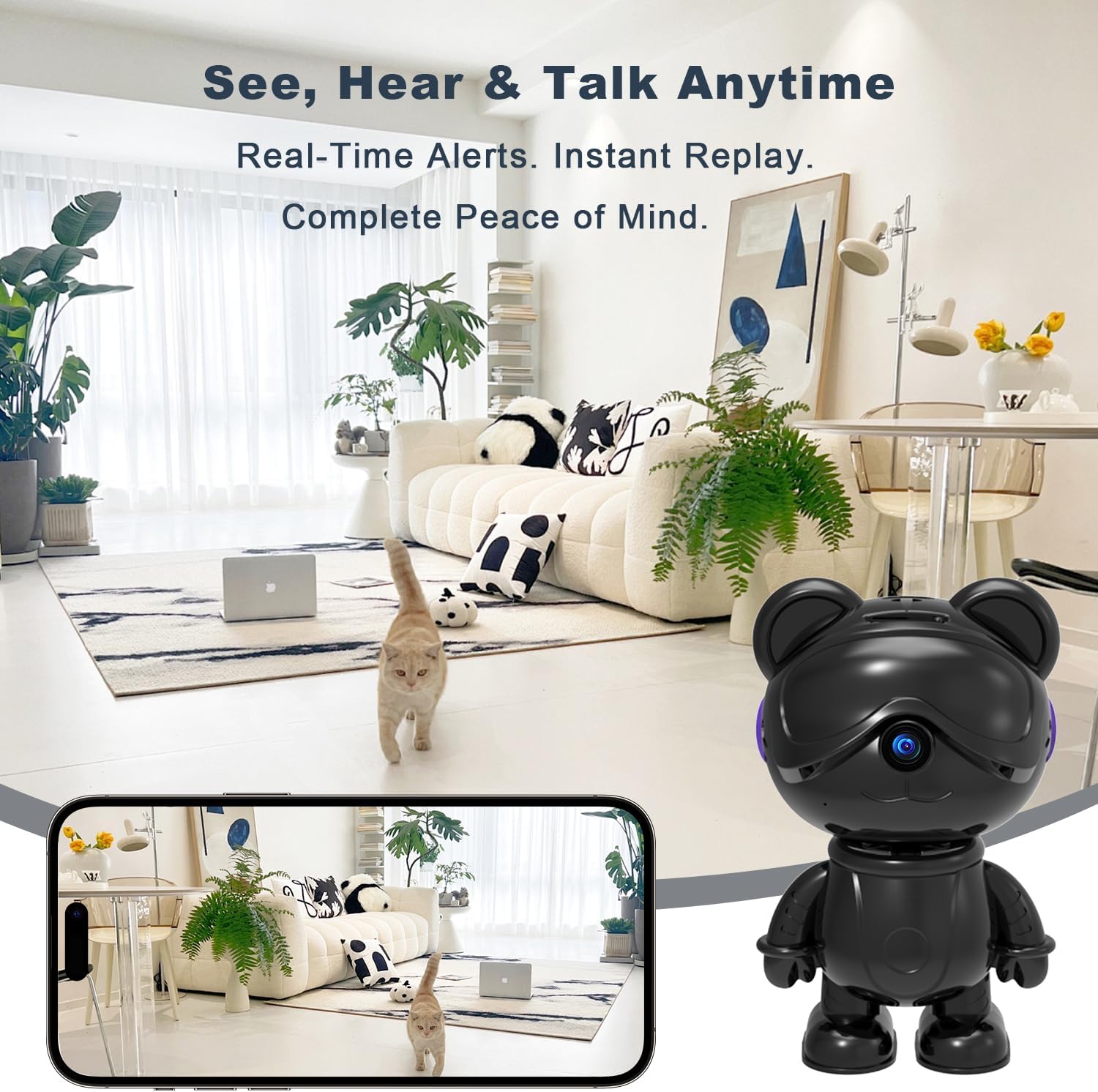 3K 5MP Indoor Security Camera for Home – Cute Bear Baby Monitor & Pet Camera, 2.4/5G WiFi, AI Human & Pet Detection with Auto Tracking, IR Night Vision, RTSP/ONVIF, Works with Alexa & Google