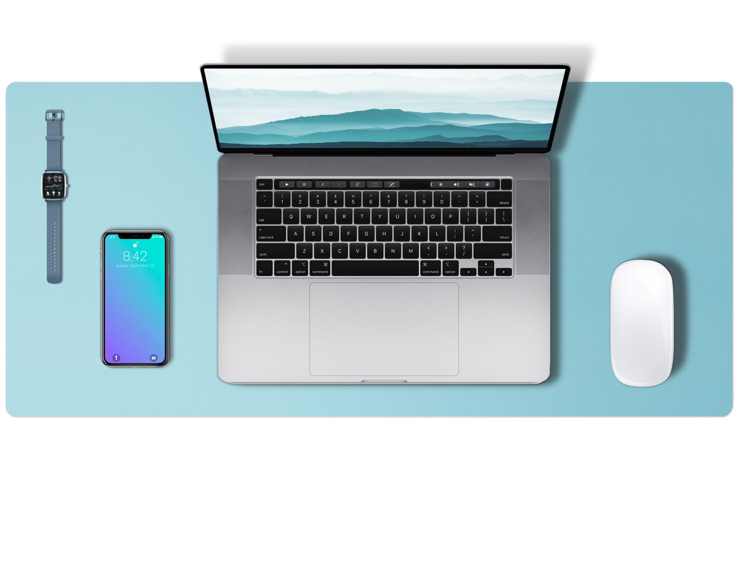 Abalter Leather Desk Mat – PU Desk Pad & Large Mouse Pad, Waterproof Non-Slip Writing Surface for Office Desk, Home Table, Laptop & Keyboard, (Blue Topaz, 60 x 35 cm)